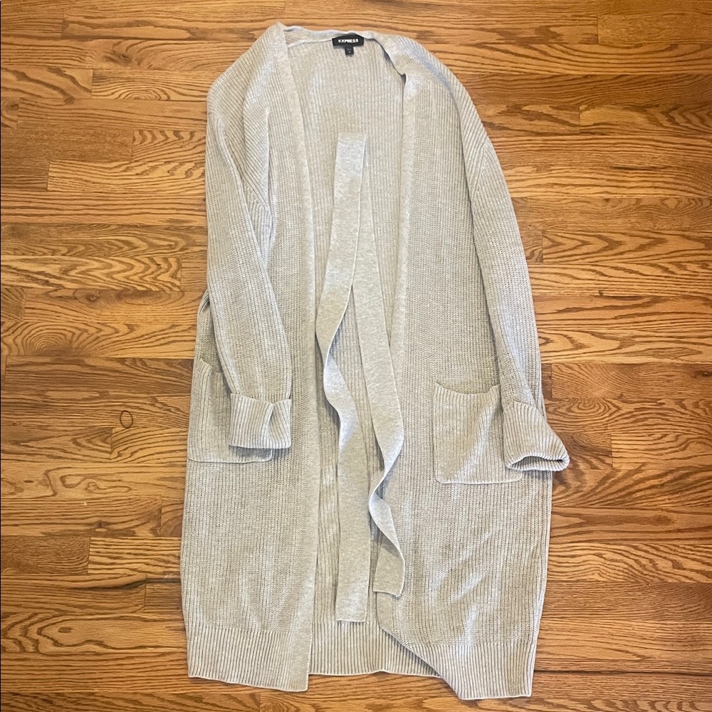 Express Light Gray Open-Front Cardigan